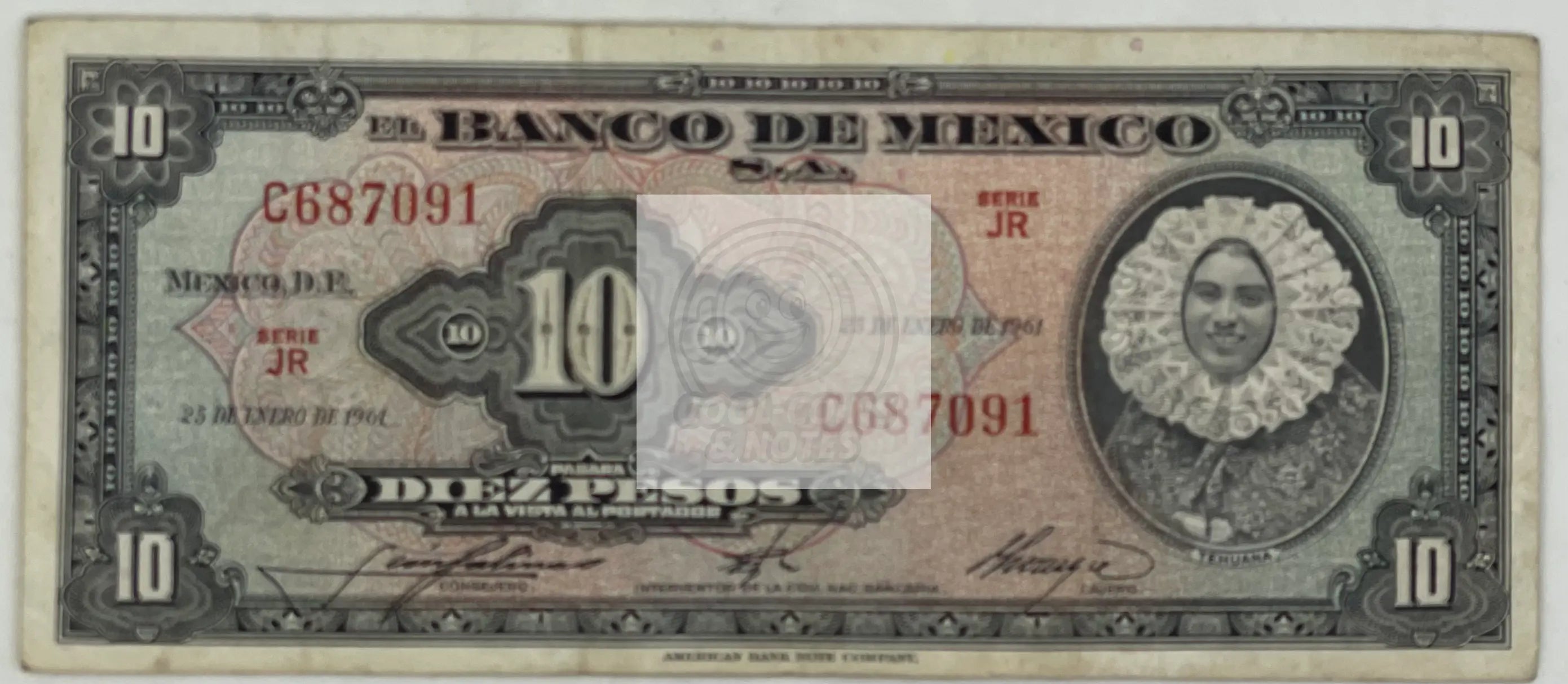 Mexico 1961 10 Pesos P58-h Used World Banknote - Cool Coins & Notes