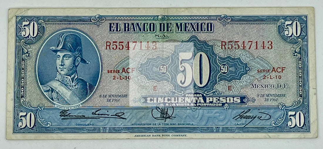 Mexico 1961 50 Pesos P49m.6, Used Banknote - Cool Coins & Notes