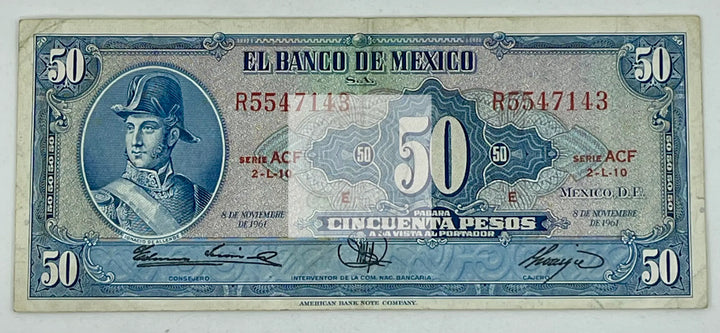 Mexico 1961 50 Pesos P49m.6, Used Banknote - Cool Coins & Notes
