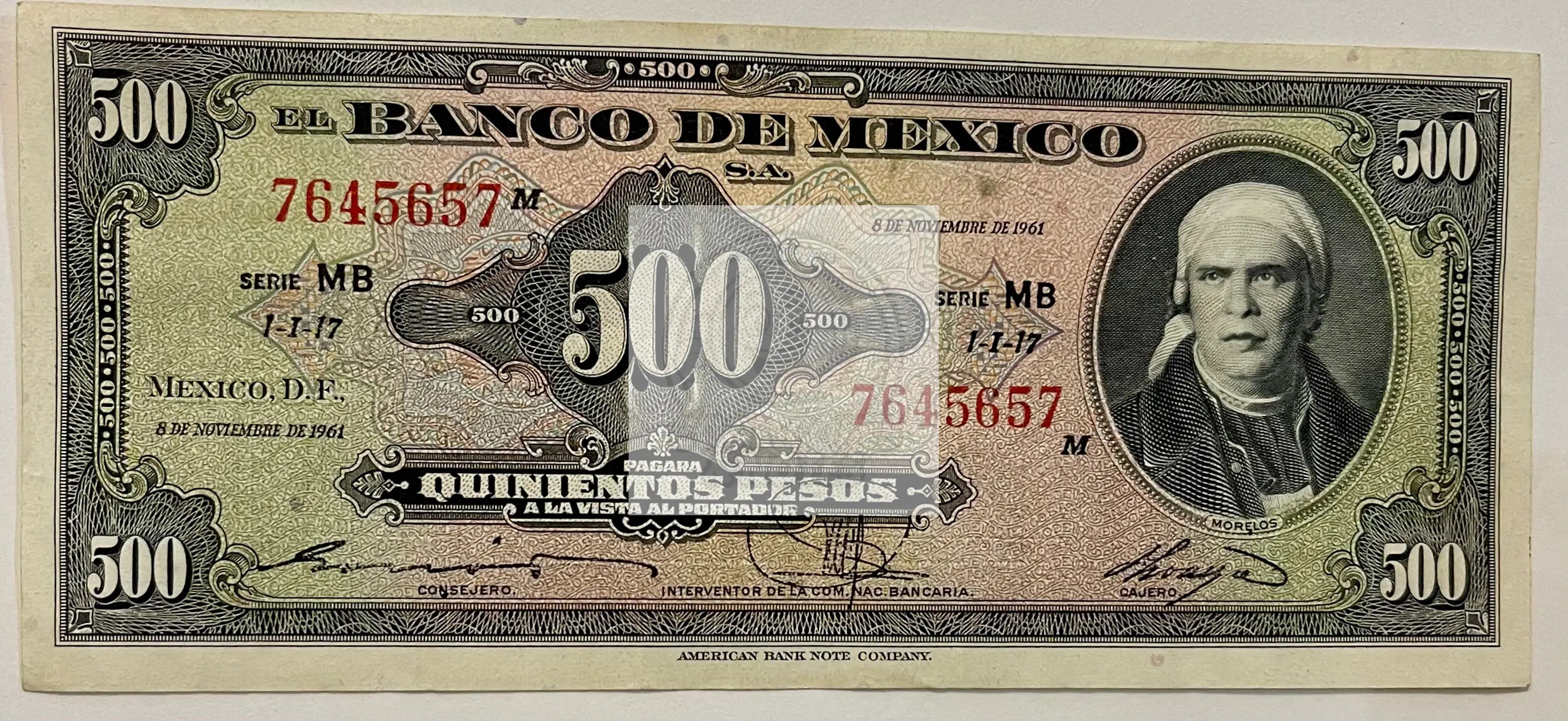 Mexico 1961 500 Pesos P511, Used Banknote - Cool Coins & Notes