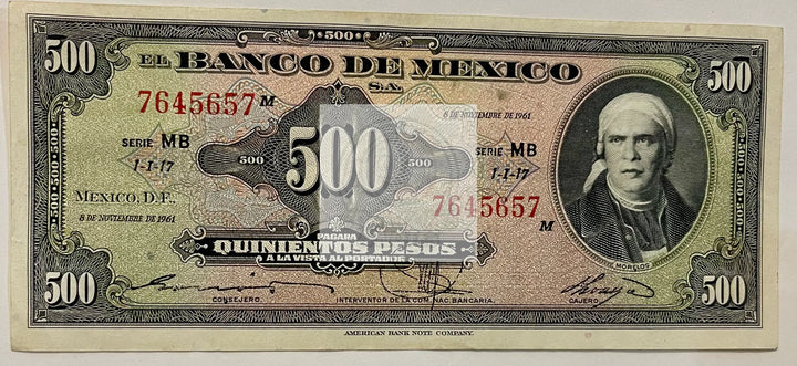 Mexico 1961 500 Pesos P511, Used Banknote - Cool Coins & Notes