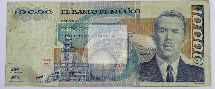 Mexico 1985 10000 10,000 Pesos, P-89b Used Banknote - Cool Coins & Notes