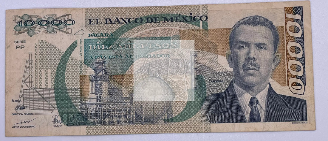 Mexico 1989 10000 10,000 Pesos, P-90c, Used Banknote - Cool Coins & Notes