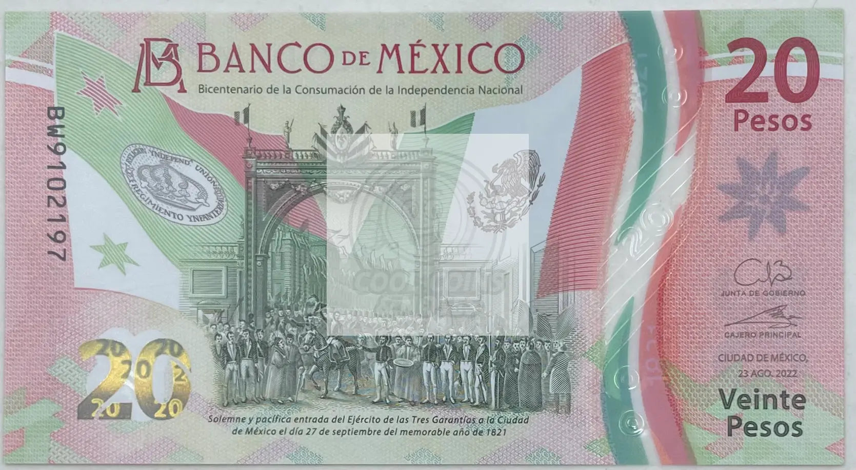 Mexico 20 Pesos Banknote, 2022, P-132f.2, UNC, Commemorative, Polymer - Cool Coins & Notes