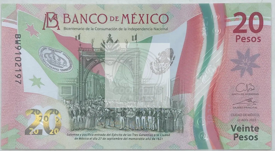 Mexico 20 Pesos Banknote, 2022, P-132f.2, UNC, Commemorative, Polymer - Cool Coins & Notes