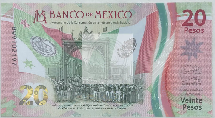 Mexico 20 Pesos Banknote, 2022, P-132f.2, UNC, Commemorative, Polymer - Cool Coins & Notes