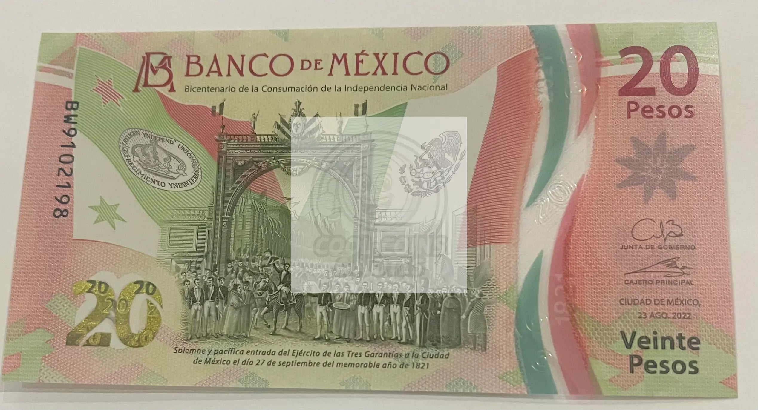Mexico 20 Pesos Banknote, 2022, P-132f.2, UNC, Commemorative, Polymer - Cool Coins & Notes