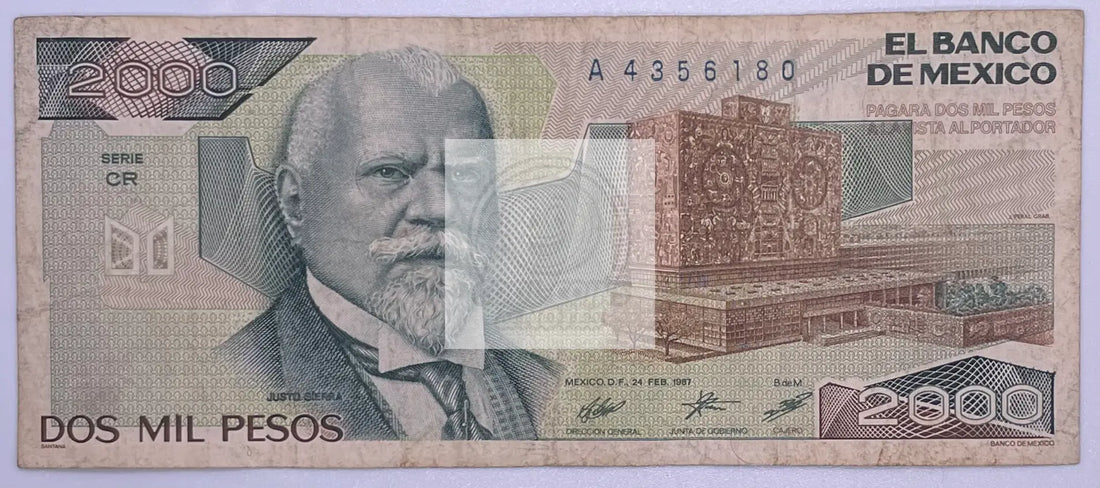 Mexico 2000 (2,000) Pesos, 1985-1989 P-86, Used World Banknote Currency - Cool Coins & Notes