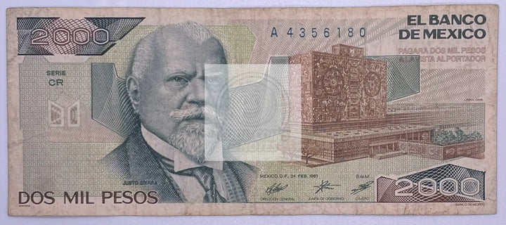 Mexico 2000 (2,000) Pesos, 1985-1989 P-86, Used World Banknote Currency - Cool Coins & Notes