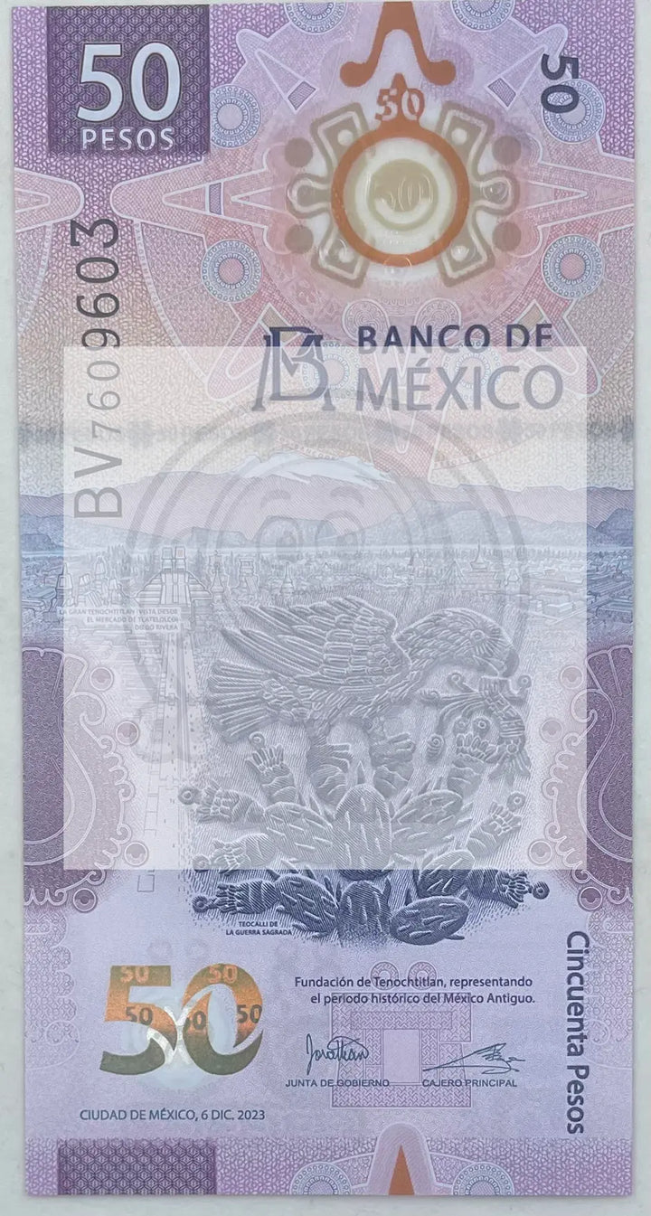 Mexico 2023 50 Pesos P-133e.3 UNC, Polymer World Banknote - Cool Coins & Notes
