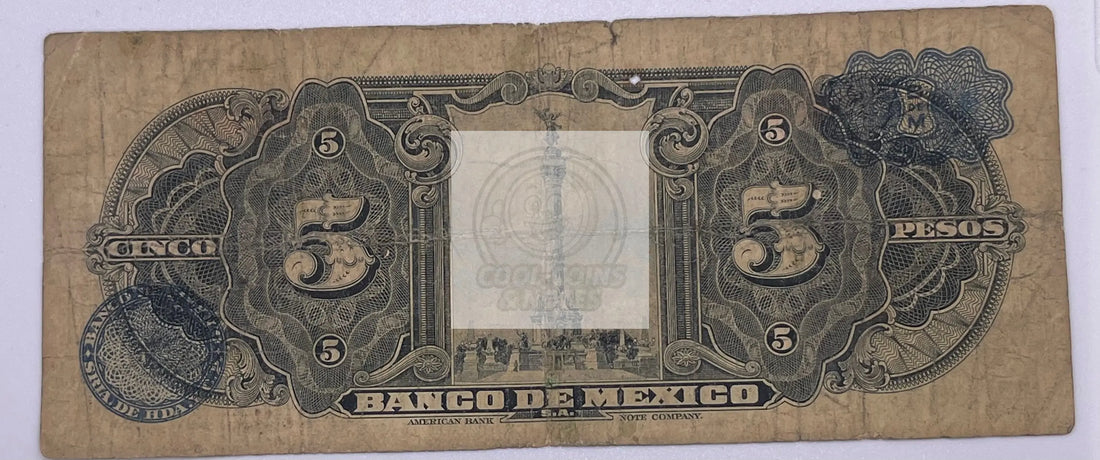 Mexico 5 Pesos  1950 P34l, Used World Banknote - Cool Coins & Notes