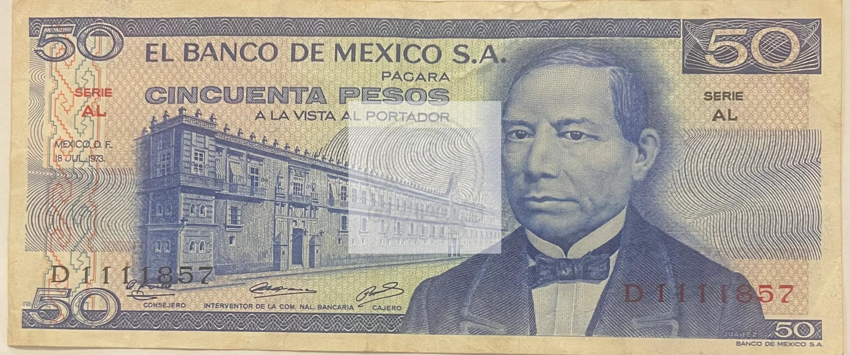 Mexico 50 Pesos 18-7-1973 Pick 65.a, Used World Banknote - Cool Coins & Notes