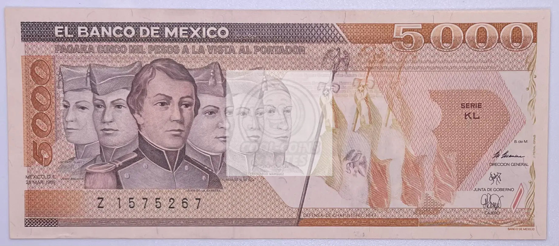 Mexico 5000 Pesos, 1987, P-88b, UNC, Series KL - Cool Coins & Notes
