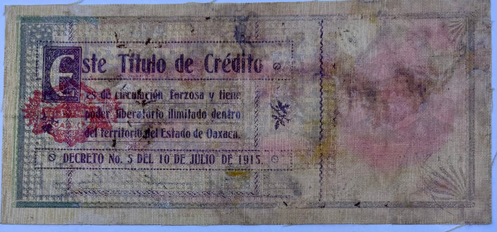 Mexico Oaxaca 20 Pesos 1915 Serie P S959 Oil Cloth La Tesoreria General Used World Banknote Cool Coins & Notes 
