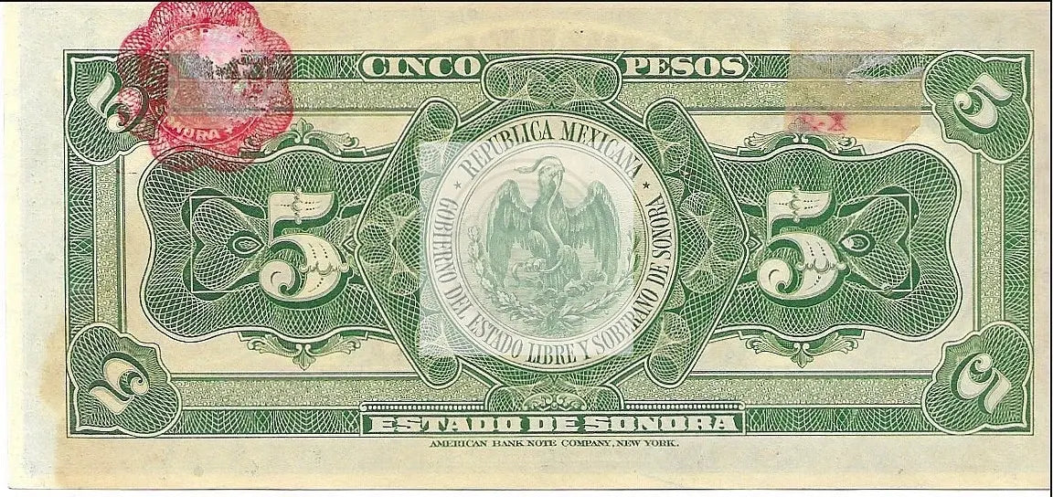 Mexico Sonora 5 Pesos 1913 S1072 UNC Banknote - Cool Coins & Notes