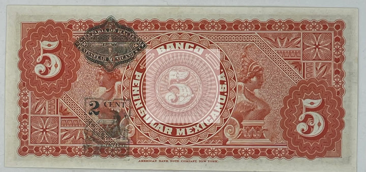 Mexico, Banco Peninsular Mexicano 1914 5 Pesos P#S465a UNC - Cool Coins & Notes