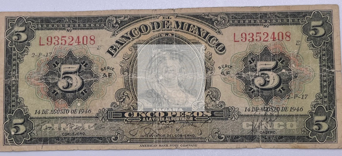 Mexico: $5 Pesos 1946 Banco de Mexico Circulated - Cool Coins & Notes