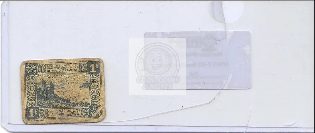 Morocco/French West Africa 1944 1 Franc WW2 P-42 Smallest Ever, Used Banknote - Cool Coins & Notes