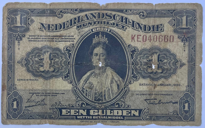 Netherland Indies 1919 1 Gulden P-100 Used World Banknote Cool Coins & Notes 