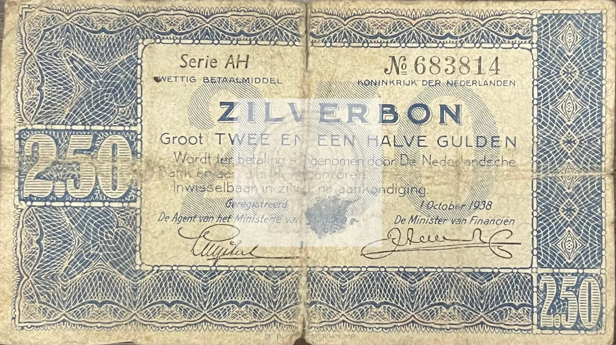 Netherlands 1938 2.50 Gulden P-62 Used Banknote - Cool Coins & Notes