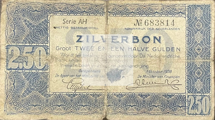 Netherlands 1938 2.50 Gulden P-62 Used Banknote - Cool Coins & Notes
