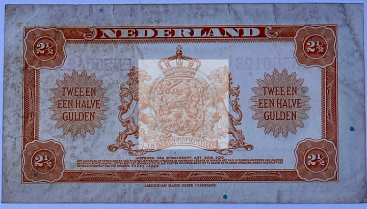 Netherlands 1943 2-1/2 Gulden P-65 Used World Banknote Cool Coins & Notes 