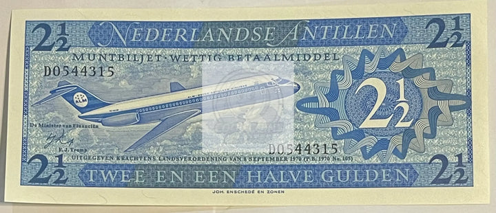 Netherlands Antilles 1970 2 1/2 Gulden P21 UNC Plane World Banknote Currency - Cool Coins & Notes
