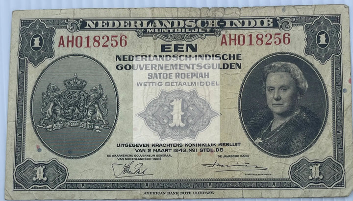Netherlands Indies 1942 1 Gulden P-111 Used World Banknote Used World Banknote - Cool Coins & Notes