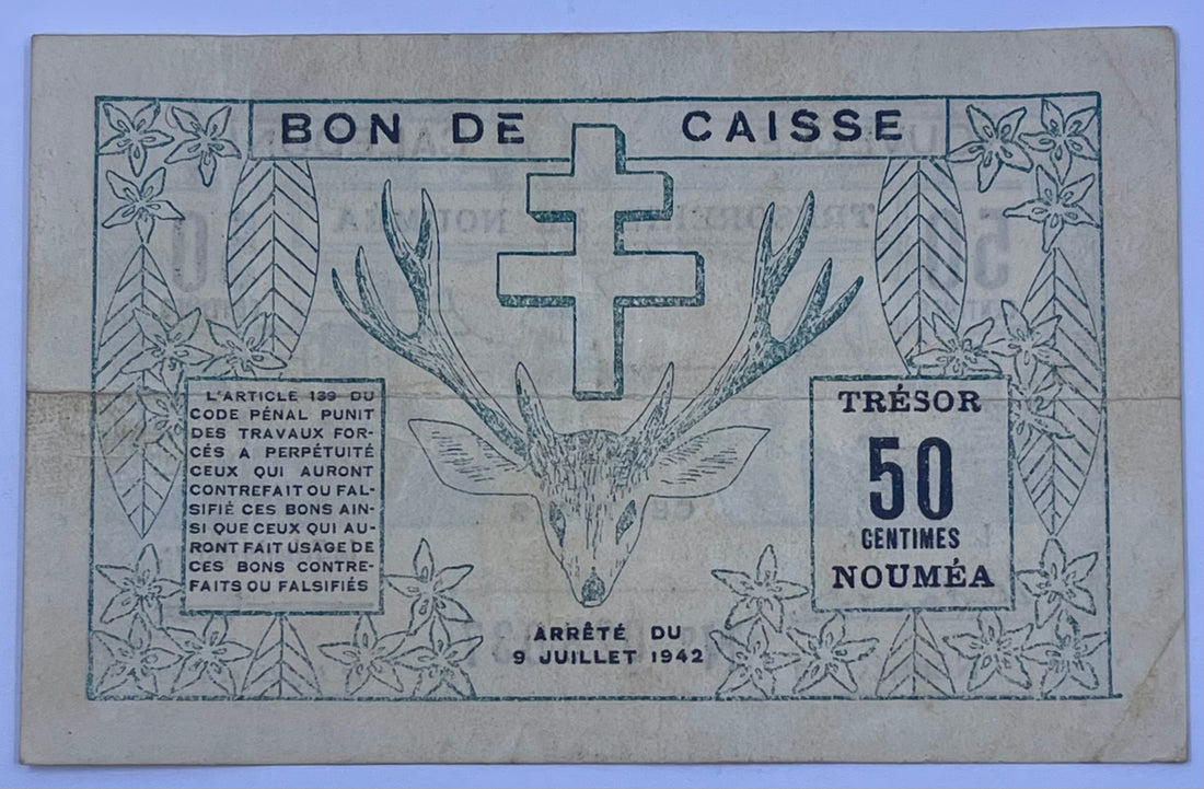 New Caledonia 1943 50 Centimes P-54 Used World Banknote Cool Coins & Notes 