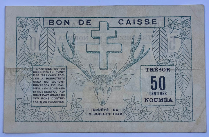 New Caledonia 1943 50 Centimes P-54 Used World Banknote Cool Coins & Notes 