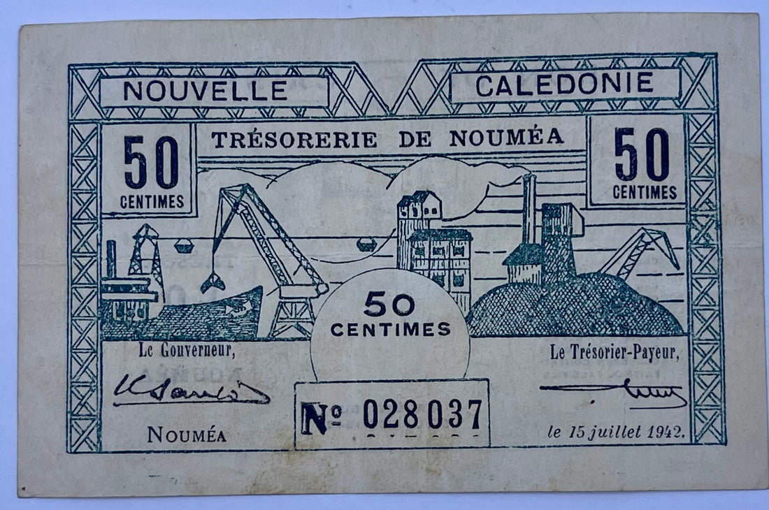 New Caledonia 1943 50 Centimes P-54 Used World Banknote Cool Coins & Notes 