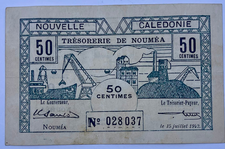 New Caledonia 1943 50 Centimes P-54 Used World Banknote Cool Coins & Notes 
