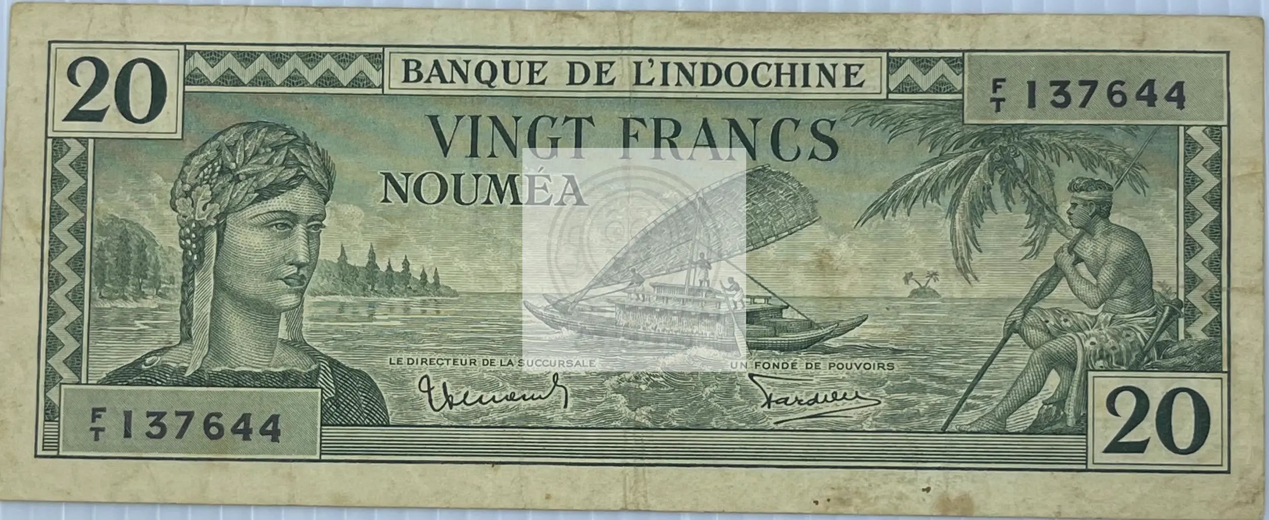 New Caledonia P-49 20 Francs 1944, Used World Banknote - Cool Coins & Notes