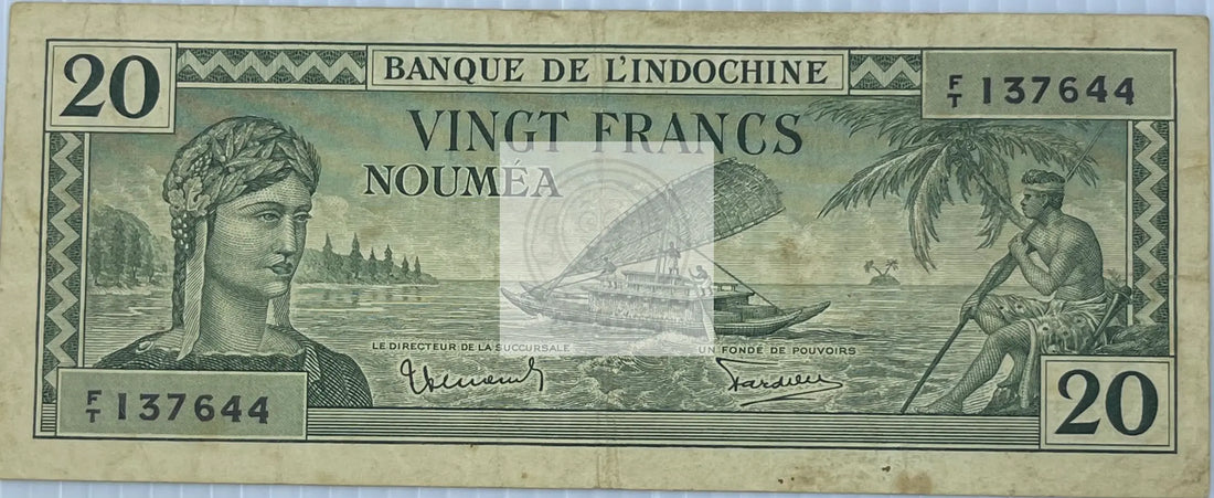 New Caledonia P-49 20 Francs 1944, Used World Banknote - Cool Coins & Notes