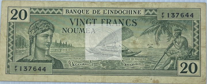 New Caledonia P-49 20 Francs 1944, Used World Banknote - Cool Coins & Notes