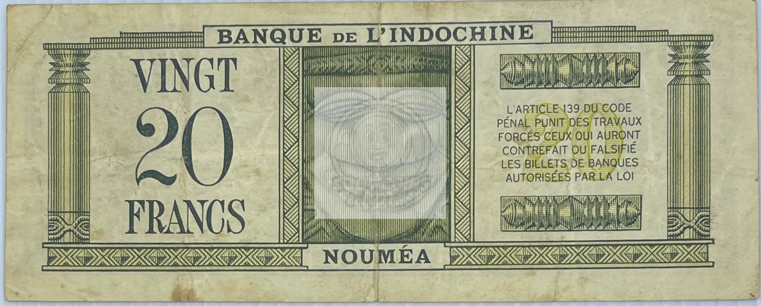 New Caledonia P-49 20 Francs 1944, Used World Banknote - Cool Coins & Notes