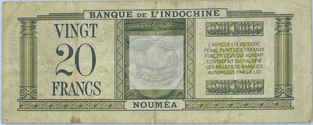New Caledonia P-49 20 Francs 1944, Used World Banknote - Cool Coins & Notes