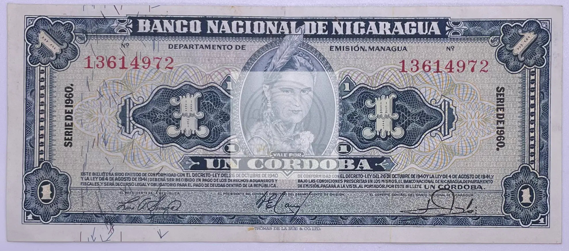Nicaragua 1 Cordoba 1960 P-99, Used World Banknote - Cool Coins & Notes