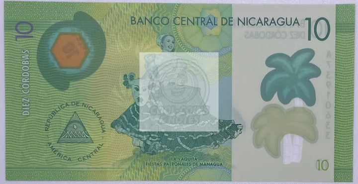 Nicaragua 10 Cordobas Banknote, 2019, P-209a.2, UNC, Polymer Banknote - Cool Coins & Notes