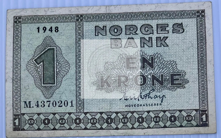 Norway 1948 1 Krone P-15b Used World Banknote - Cool Coins & Notes