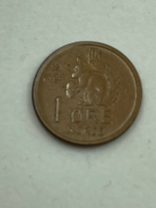 Norway 1964 - 1 Ore Bronze Coin - King Olav V - Squirrel and value