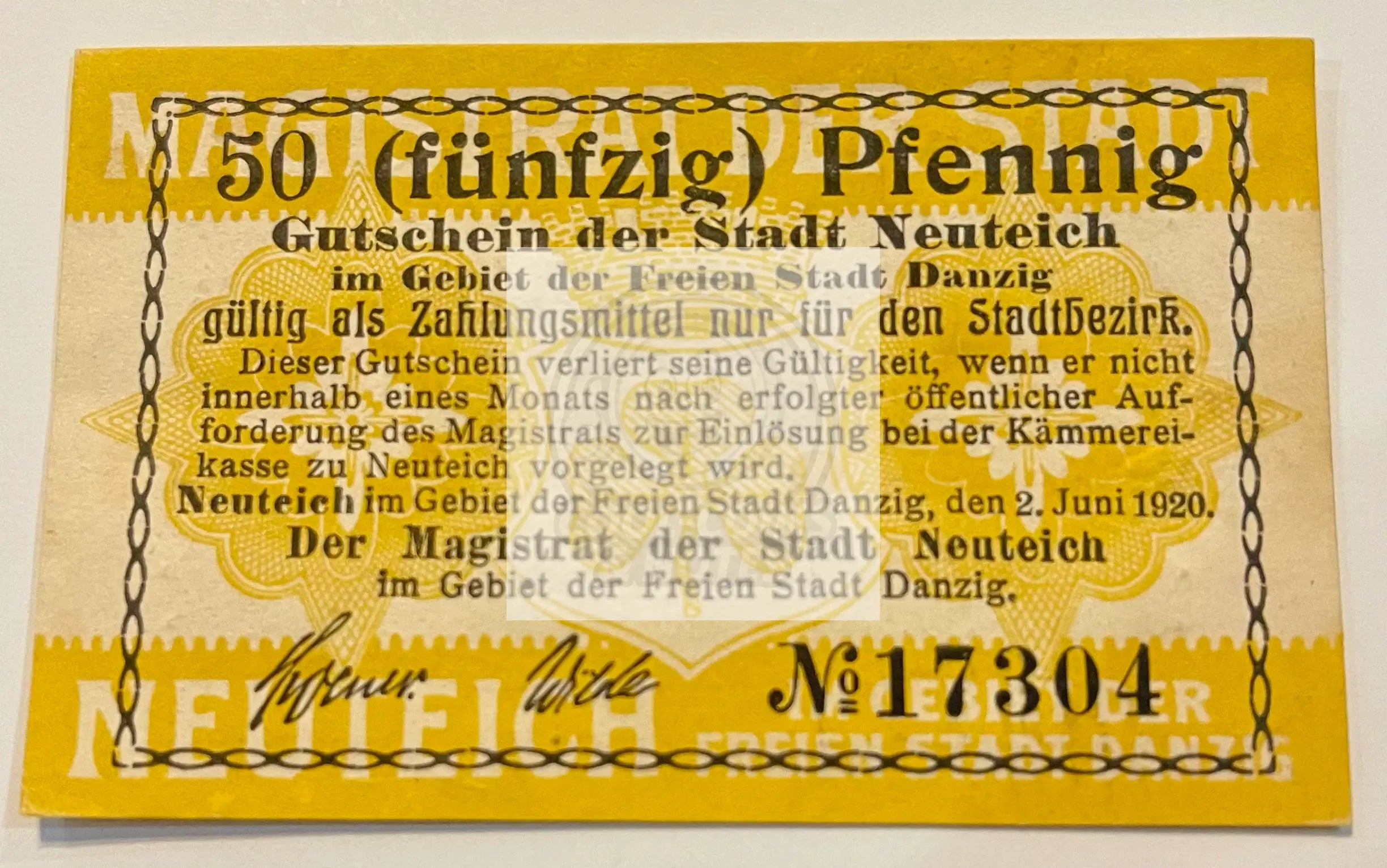 Notgeld Neuteich Danzig 50 Pfennig 1920 Germany UNC - Cool Coins & Notes