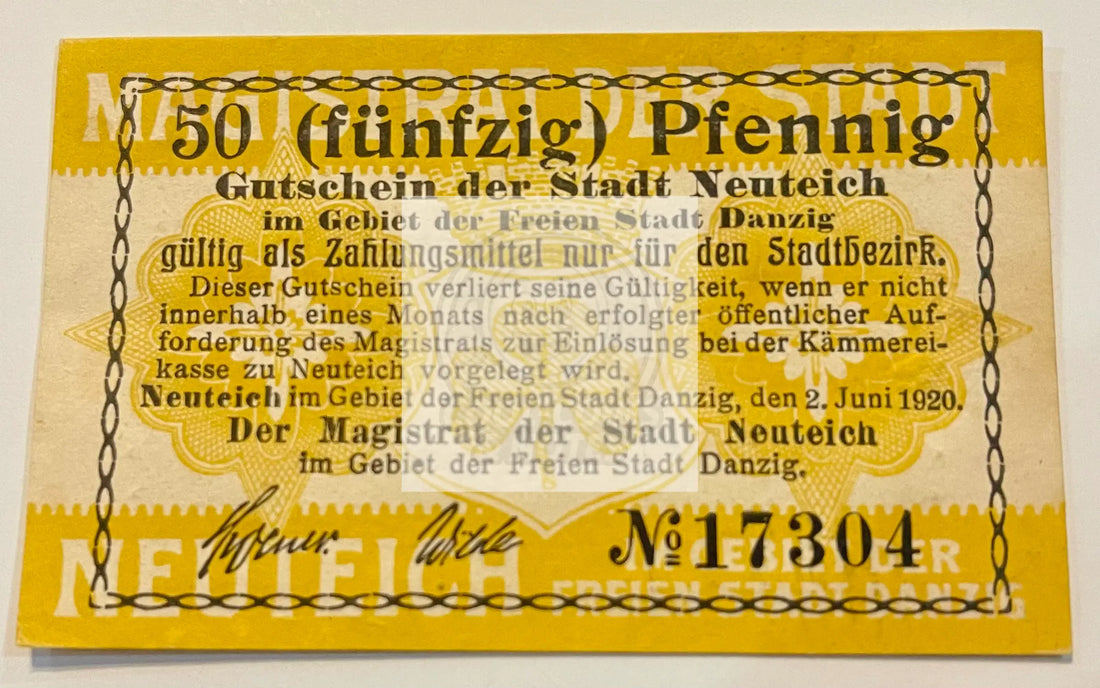 Notgeld Neuteich Danzig 50 Pfennig 1920 Germany UNC - Cool Coins & Notes