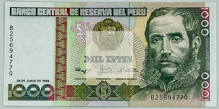 PERU 1988 P136b UNC 1000 INTIS, UNC Banknote - Cool Coins & Notes