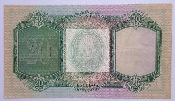 PORTUGAL 20 Escudos 1941 P-153 Used RARE DATE Banknote - Cool Coins & Notes
