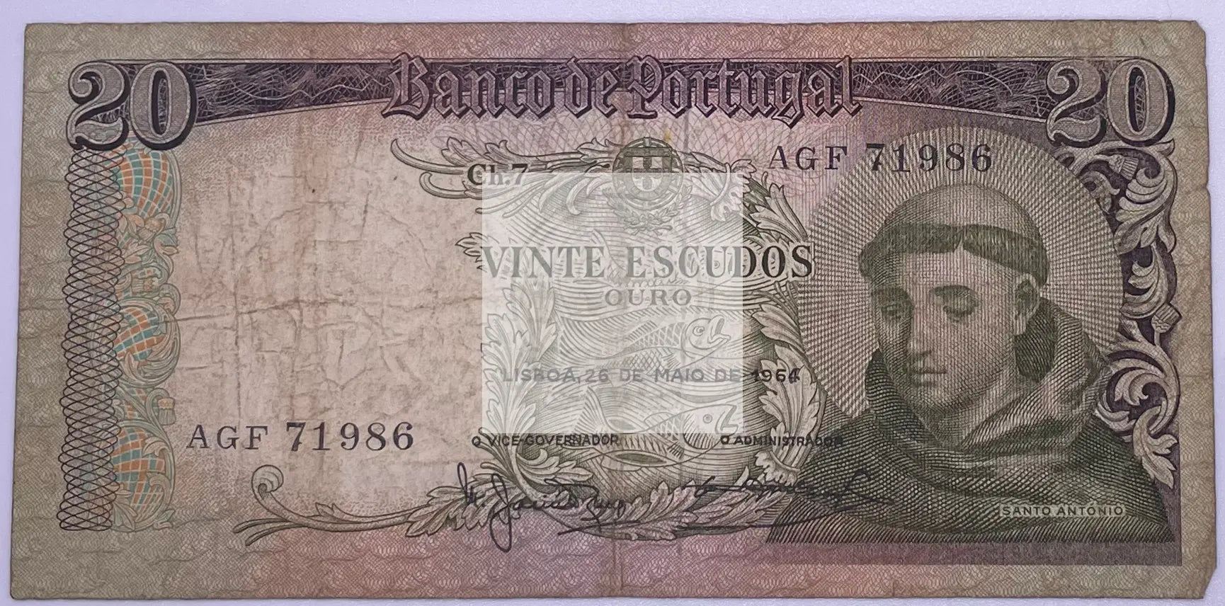 PORTUGAL 20 Escudos 1964 P-167, Used World Banknote - Cool Coins & Notes