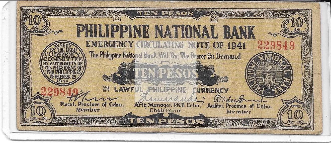 Philippines 1941 10 Pesos P-S217b.1 Used Banknote - Cool Coins & Notes