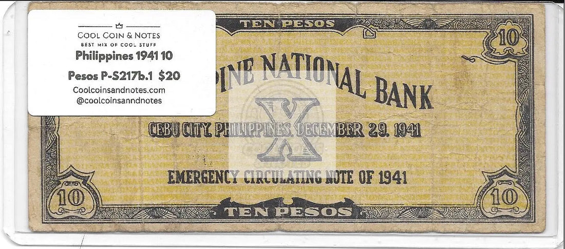 Philippines 1941 10 Pesos P-S217b.1 Used Banknote - Cool Coins & Notes
