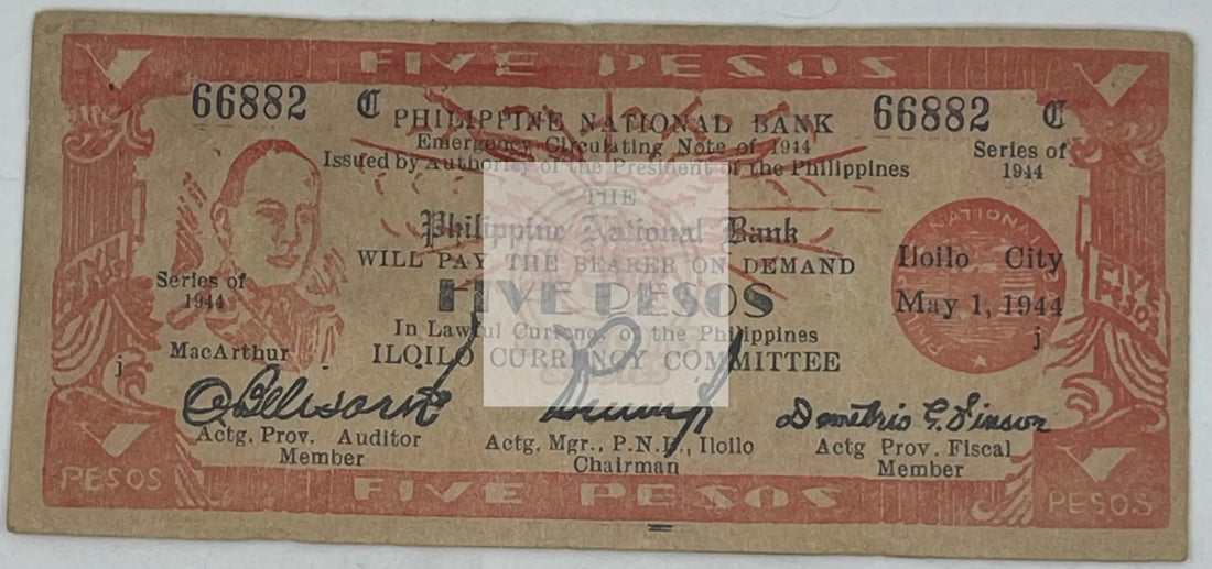 Philippines 1942 lloilo 5 Pesos S313 1st Guerilla Money 25K  Used World Banknote - Cool Coins & Notes
