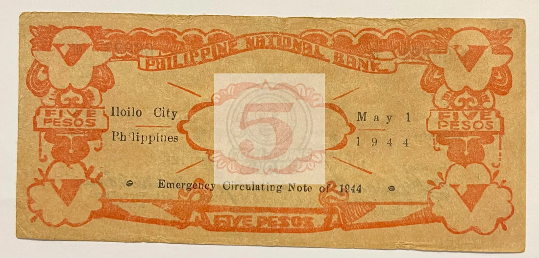 Philippines 1942 Iloilo 5 Pesos guerrilla currency WW2 banknote S313 rare collectible